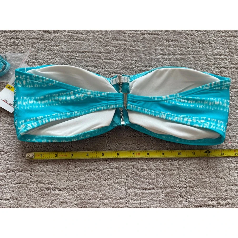 Michael Kors Bandeau Bikini Top Womens M Turquoise NWT Zip Front Tie Dye MM4J474